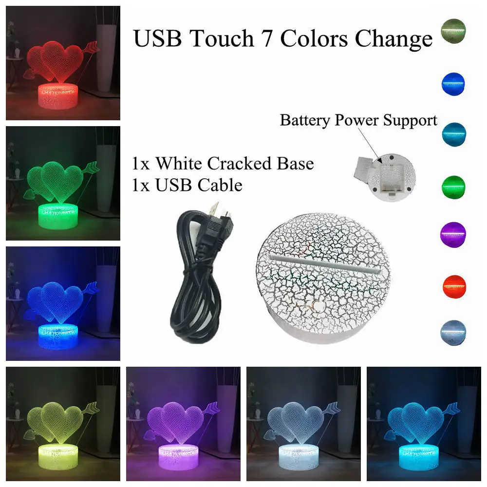 W-USB Touch 7 colors Лучший подарок для влюбленных, Стрела любви, 3D, визуальный Настольный светильник, стрела купидона в сердце, RGB, многоцветный светодиодный ночник, подарок для пары - Испускаемый цвет: W-USB Touch 7 colors