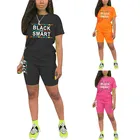 Женский комплект из 2 предметов с шортами, летняя футболка с коротким рукавом и буквенным принтом и короткие брюки, повседневный спортивный костюм, спортивная одежда для фитнеса