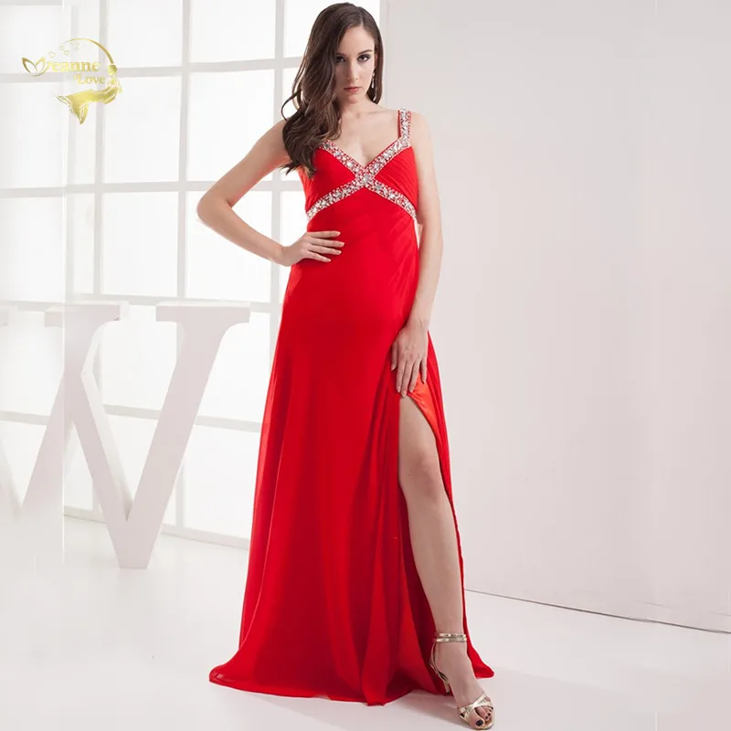 

2020 Evening Dress New Fashion Gorgeous Best Design Open Leg V Neck Evening Dress Long Formal Red Pink Evening Dresses HE09219