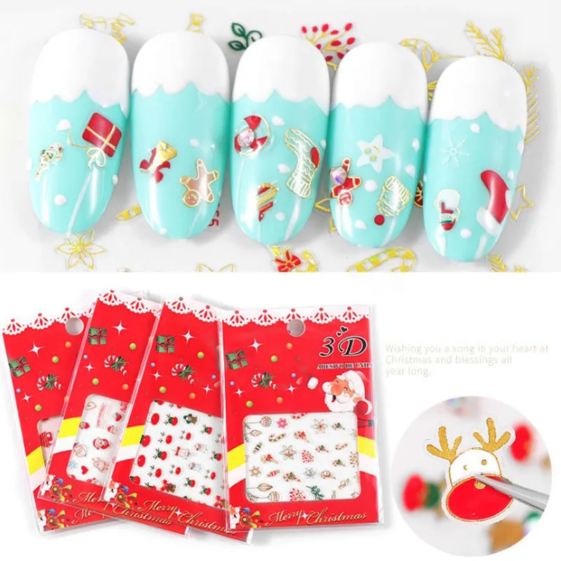 1 шт. Рождественский стикер снежинки Мультяшные полоски для ногтей 3D клейкий