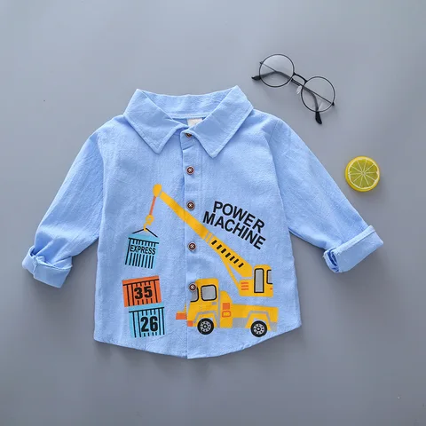 Хлопковая рубашка для мальчиков, с принтом, для младенцев