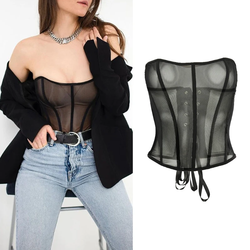 

2021 New Chic Fashion Mesh See Through Boned Underbust Sexy Corset Belt for Club Party
