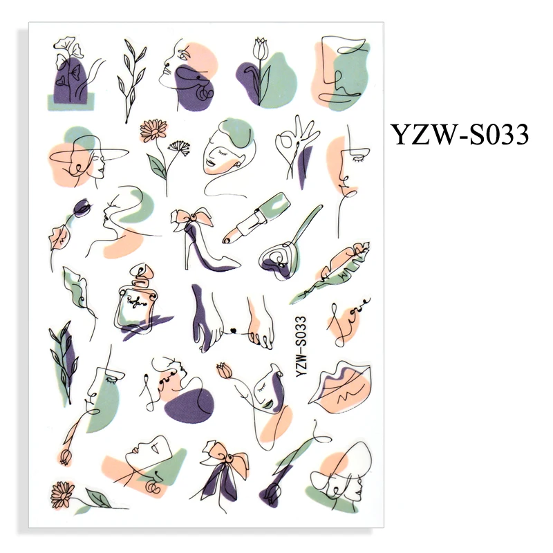 3D самоклеящиеся наклейки для ногтей абстрактный уход за кожей лица с цветочным