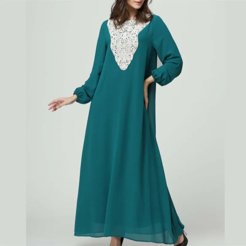 Новинка 2021, женское платье Hui, арабское платье мусульманского народа, новое свободное мусульманское кружевное платье, голубое платье для де...