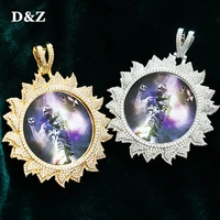 dz new flames shaped medal custom made photo roundness solid back pendant necklace with cubic zircon mens hip hop jewelry