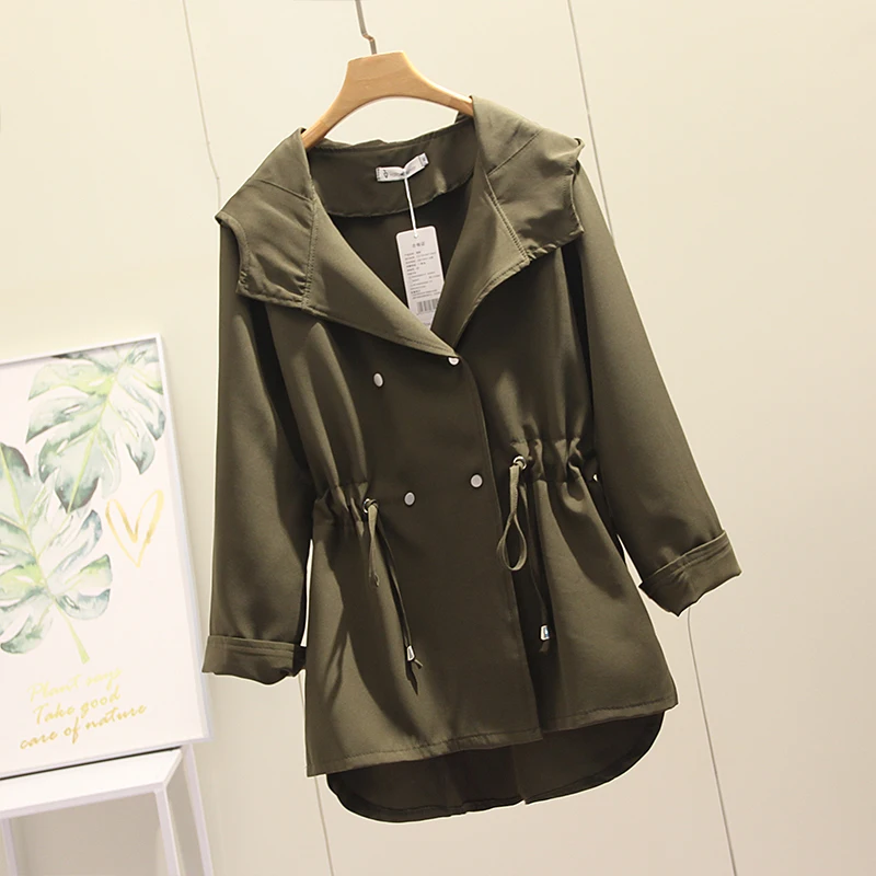 Новинка 2020 большой женский плащ весна осень с капюшоном на завязках повседневное