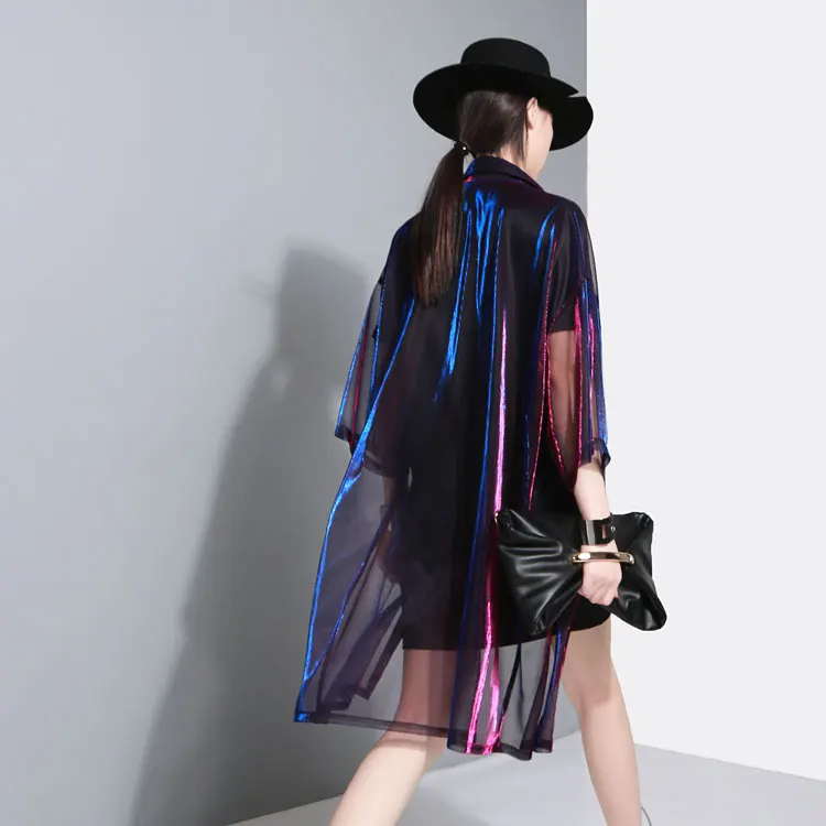 

2020 Summer 3/4 Sleeve Discolored Sheer Kimonos Women Discolored Transparent Shirts Women Long Hip Top Sunscreen Tops Beach Tops