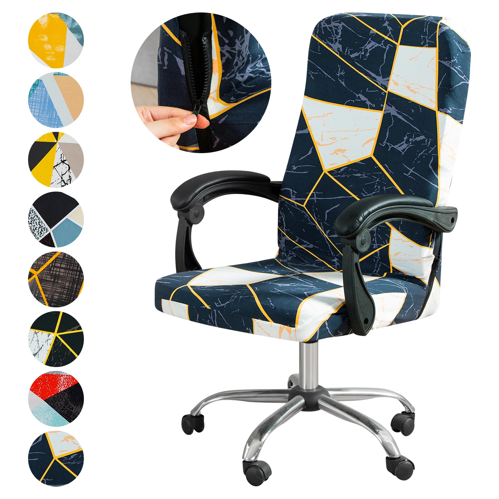 Geometry Style Printed Elastic Stretch Office Chair Cover Washable Computer Arm M/L Slipcover Rotatable Protector | Дом и сад