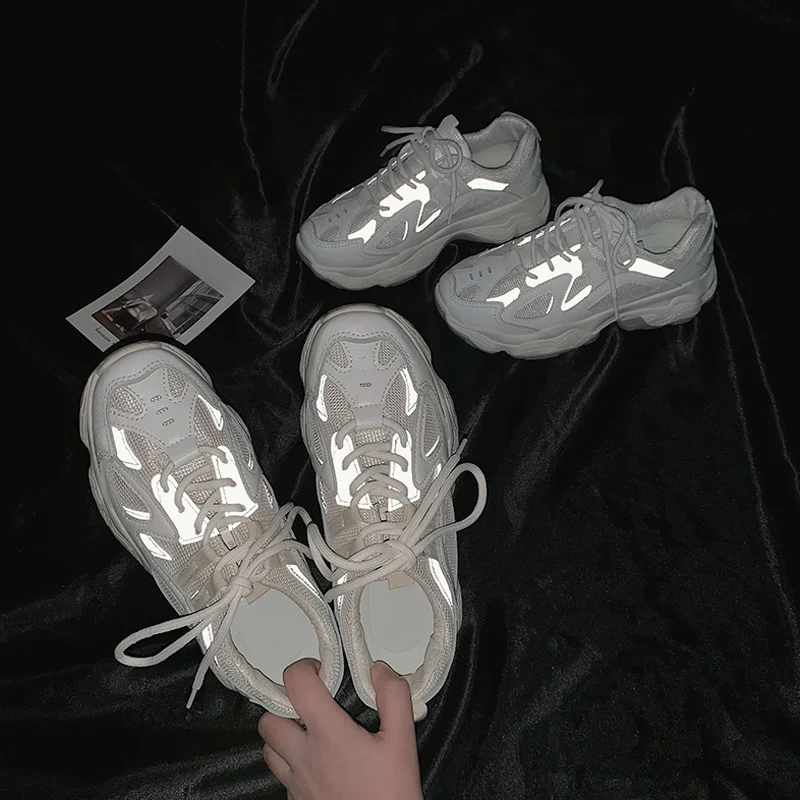 

New Women Fashion Sneakers Lace Up Platform Ladies Vulcanized Mesh Hollow Out Thick Bottom Daddy Shoes Female Casual Flats 2021