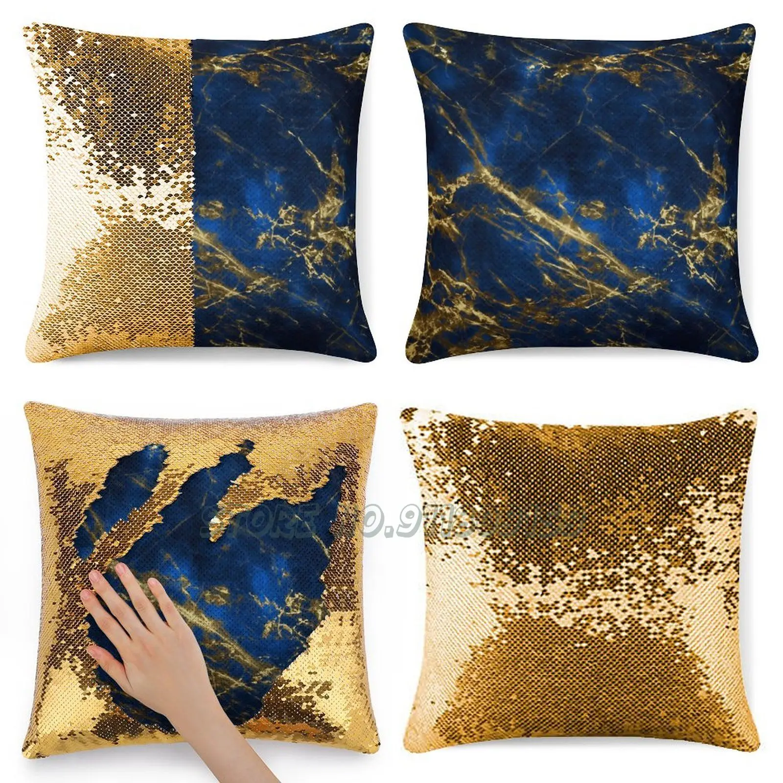 Изысканный Синий Мрамор с роскошным золотым вен наволочки пайетками блеск