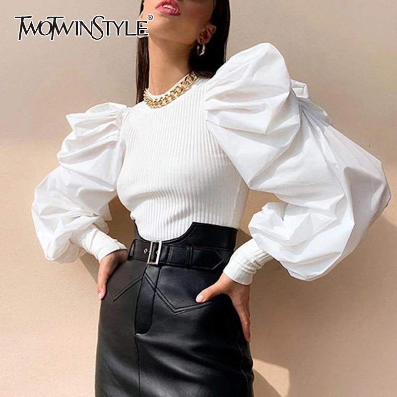 Женский вязаный свитер TWOTWINSTYLE белый пуловер с круглым вырезом и