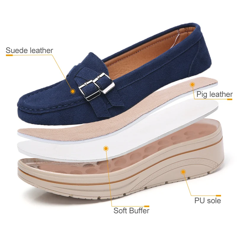 

2020 Spring Women Flats Shoes Platform Sneakers Slip On Flats Leather Suede Ladies Loafers Moccasins Casual Shoes Women Creepers