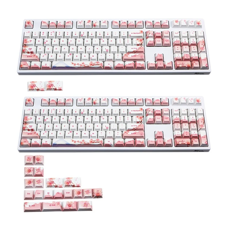 

PBT Keycap Set Five-Sided Sublimation Cherry Blossom Theme Height 6.25U Space Mechanical Keyboard Cap