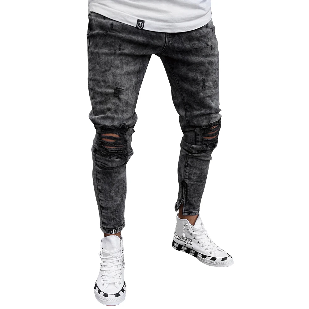 

Skinny Mens Jeans Ripped Jeans Casual Slim Fit Distressed Stretch Hole Denim Trousers Spring Autumn Men Pants#W