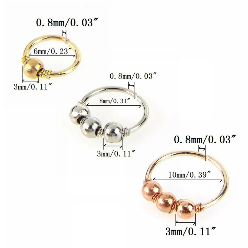 Стальной шар нос кольцо носить серьги губы и хряща спиральный обруч для унисекс 6