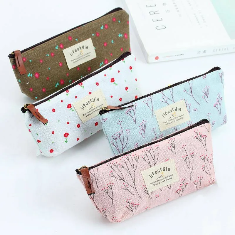 Милые кавайные холщовые пеналы на молнии с цветочным рисунком красивые тканевые