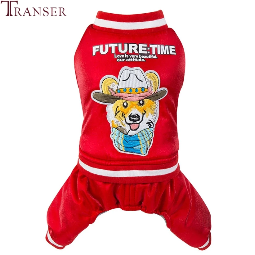 Повседневный спортивный комбинезон для собак Transer красный мягкий теплый с