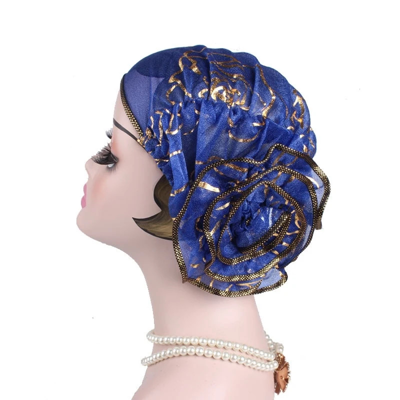 

European And American Popular Headdress Hat Muslim Headwrap Cap Beauty Gauze Hot Gold Flower Plate Loss Hair For Ladies Turban