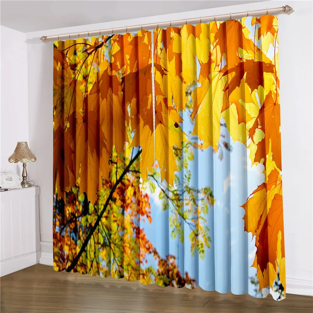 

Осенняя оконная занавеска С 3D принтом в виде пейзажа, 2 панели, оконные занавески в виде кленового листа, домашний подарок, оконные занавески...