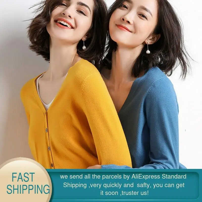 Кардиган женский с длинным рукавом Осень Зима 2019 Повседневный v-образный вырез