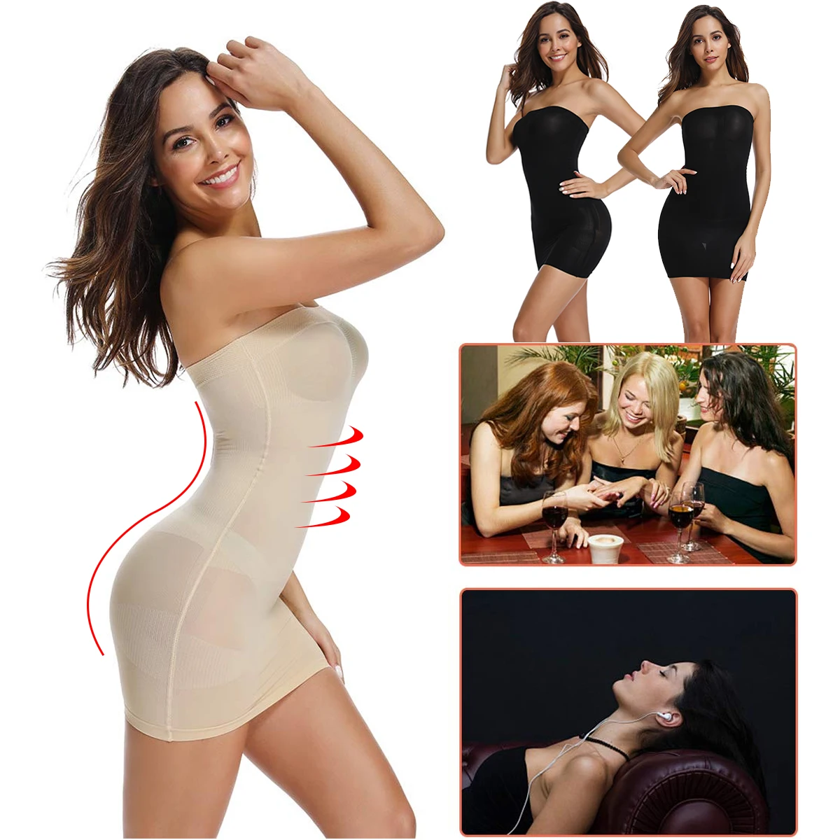 Женское облегающее платье корсет нижнее белье с открытыми плечами|Утягивающее