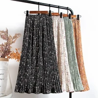 big swing pleated long skirts womens 2021 elastic waist chiffon pleated skirt floral long skirt printed mid length skirt