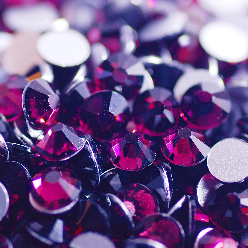 Фиолетовый виноград/аметист стеклянные камни машинная резка Стразы без горячей