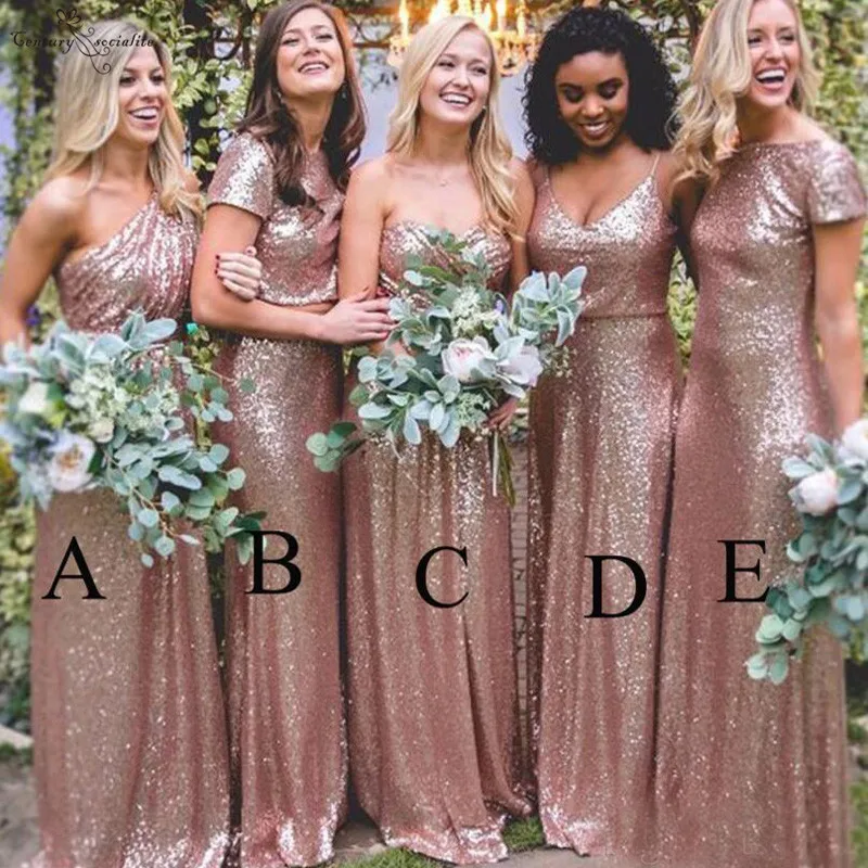 

Розовые платья для подружек невесты, длинные платья до пола с блестками для подружки невесты, платье для выпускного вечера, свадебные плать...