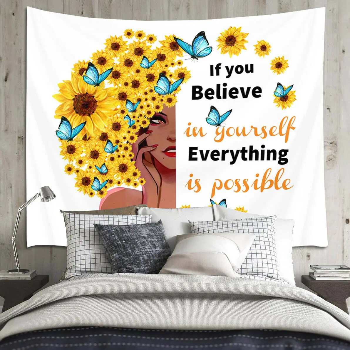 Гобелен с подсолнухами в стиле афроамериканской девушки настенный подвесной