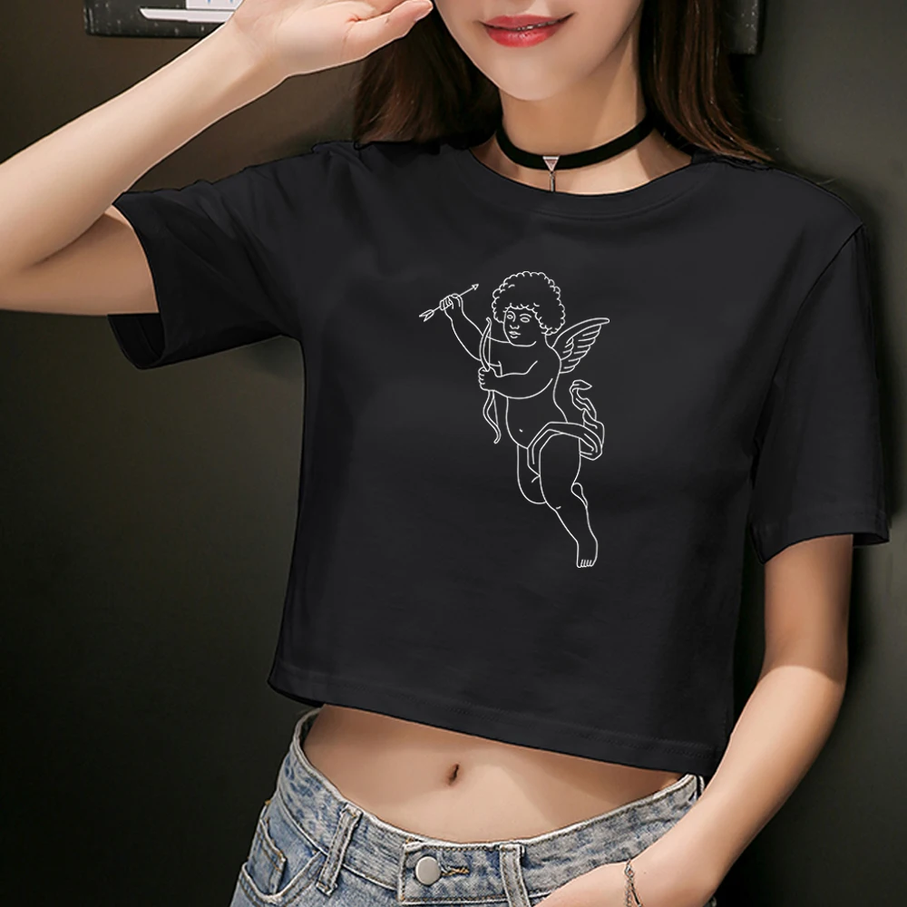 

Harajuku Women Summer T Shirt Sexy Angel Print Cotton T-shirts Women Casual Short T-shirts Women Short Sleeve Tees Hip Hop
