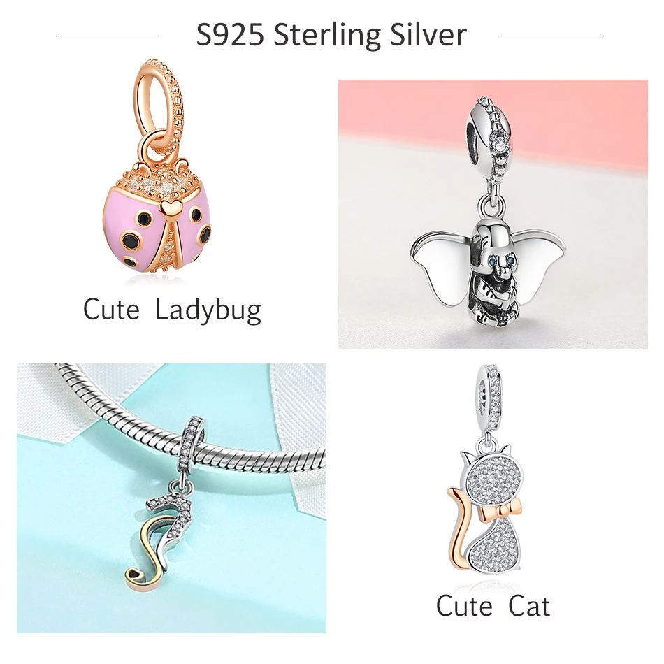 100% 925 шариков шарма стерлингового серебра шар собака с формой гиппокампа Пчела