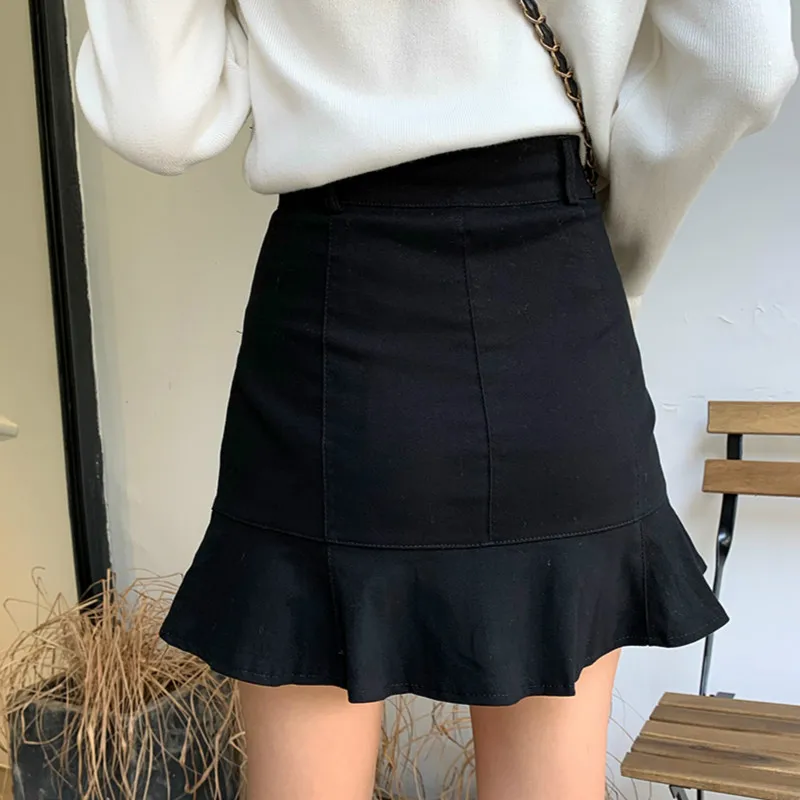 

Women Empire Sexy & Club Skirt Vintage Summer New Solid Ruffles A-Line Mini Slim Simple Chic Wild Feamle Fashion Skirts