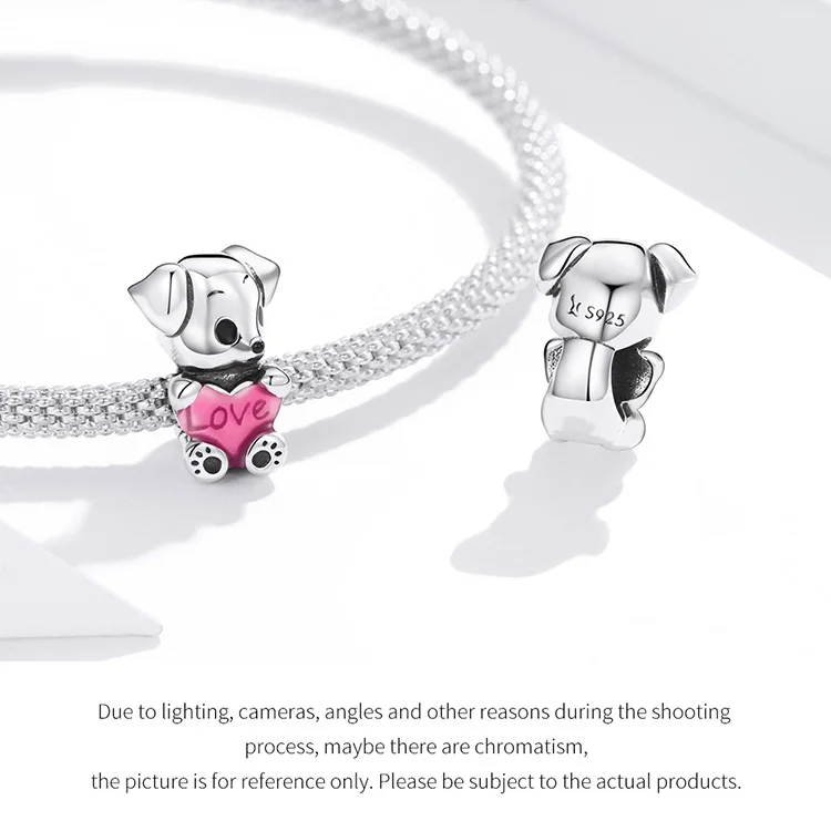 

Cute dog love charm beads 925 sterling silver suitable for original pan bracelet Bijoux ladies DIY jewelry