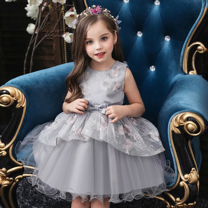 2019 Autumn New Baby Girl Princess Dress Children Sleeveless Gauze Embroidered Lace O-neck Soild Cotton Bow Knee Full | Детская одежда
