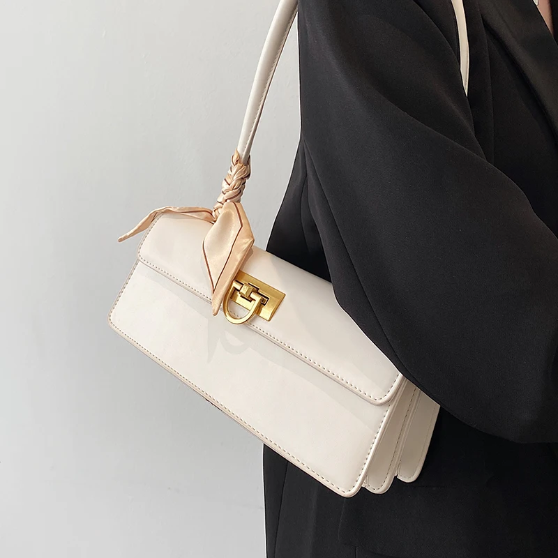 

Ribbons Women's PU Leather Bags Embroidery Sewing Thread Small Shoulder Shopper Purses Solid Color Crossbody Handbag Ladies Bag