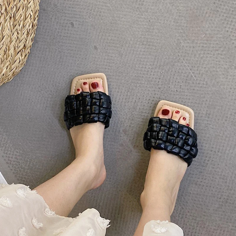 2021 brand new women weave slippers women flat open toe sandals hot fashion design leisure shoes charm office women flip flop free global shipping