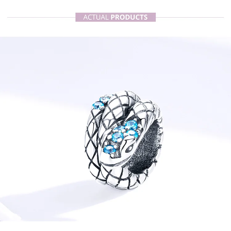 Fit Pandora браслет серебро 925 Синий Циркон панк бусины с имитацией змеиной шкуры S925 Винтаж яростное животное подвески для DIY ювелирных изделий