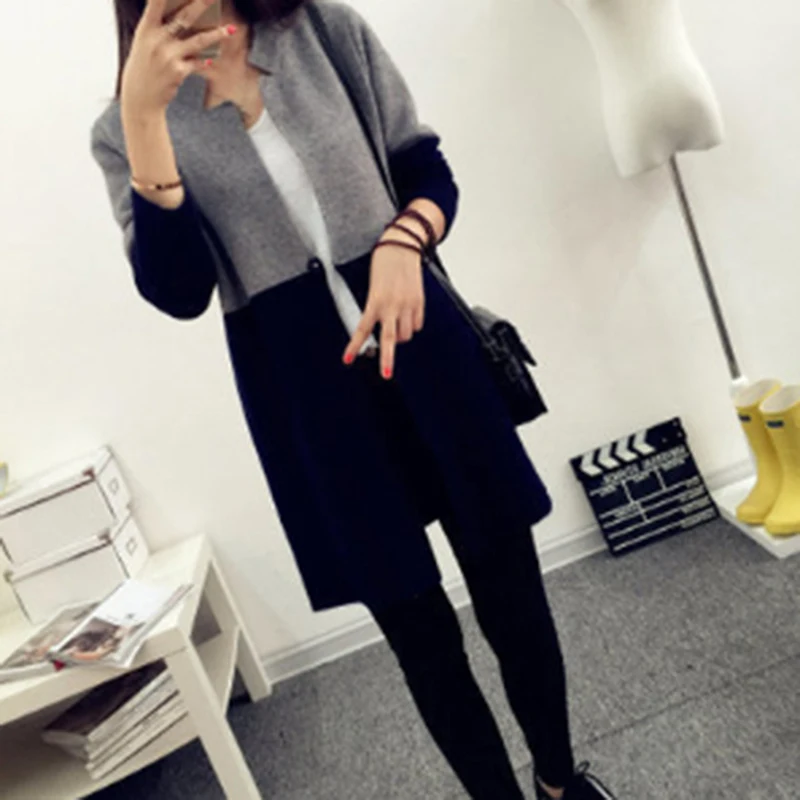 Осень-зима тонкий вязаный свитер с длинным рукавом Модный повседневный длинный