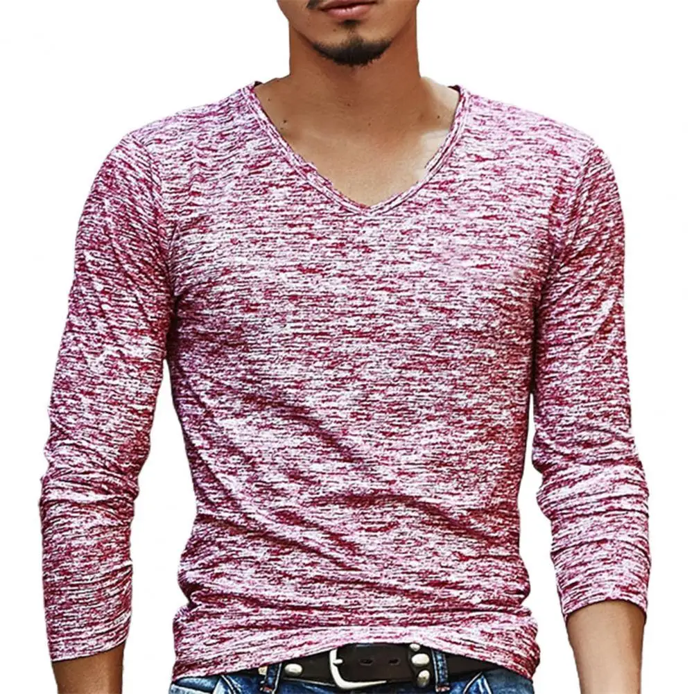 

2021 New Simple V Neck Elastic Top Slim Fit Skin-friendly Underwear Camouflage Long Sleeve Men Shirt for Autumn Daily Wear