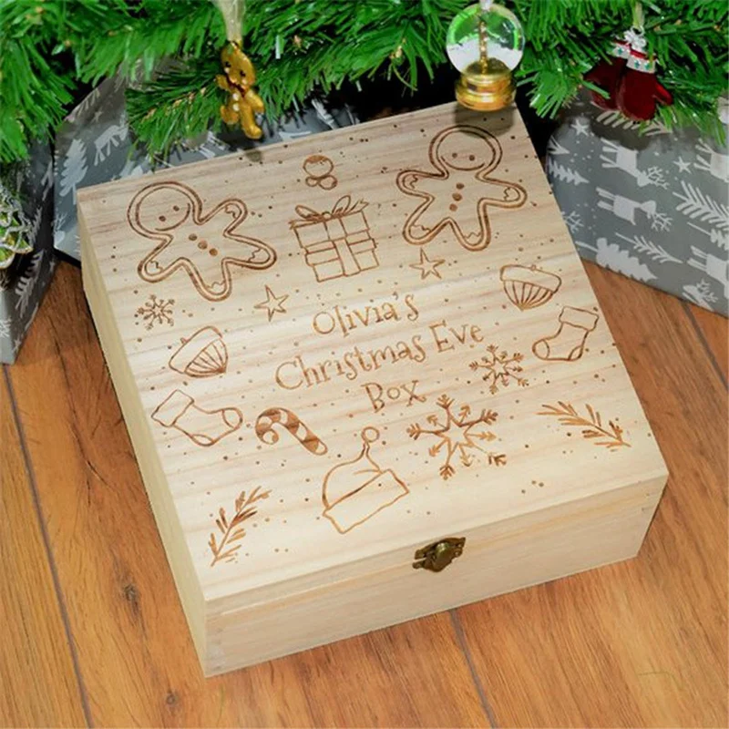 Christmas Gift Box Eve Wooden Engraving Xmas Childrens Wreath Snowflake Home Decorations | Украшения и аксессуары