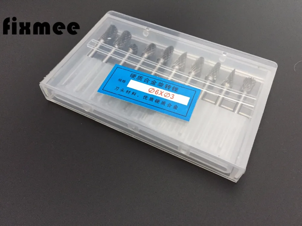 

10pc/lot 3mm Shank 6MM Head Double Slot Tungsten Carbide Rotary Tool Drill Burr Abrasive Tools Drill Milling Carving Bit