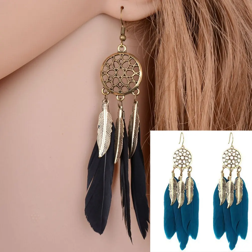 Женские Винтажные висячие серьги в виде листьев и перьев богемные с кисточками