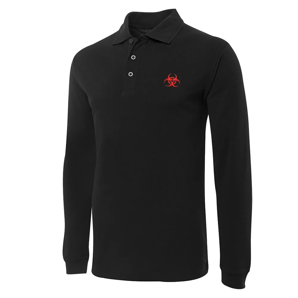 

Mens Biohazard Embroidery Long Sleeve Polo Shirts Embroidered Shirts