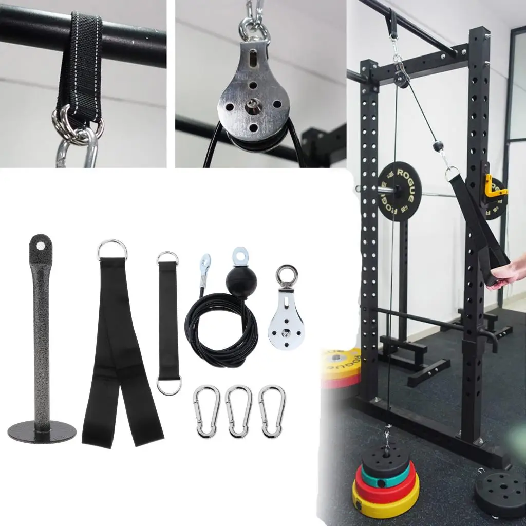 

Pulley Cable Machine System Setup Build Straps, Swivel Pulley, Cable, Weight Loading Pin Set Triceps Training Expansion Strap