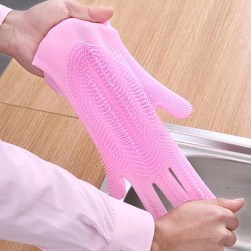 

QQJJHousehold silicone dishwashing gloves insulated gloves kitchen cleaning gloves pet car washing multi-function magic gloves