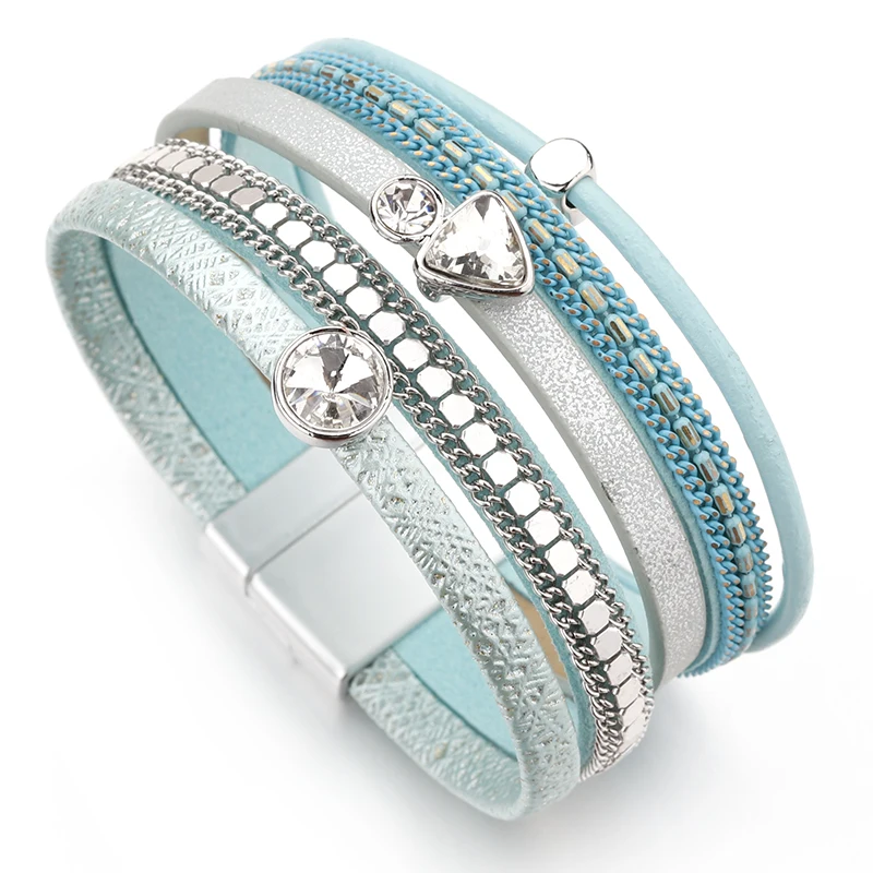 ALLYES, многослойный кожаный браслет для женщин, лето, богемный стиль, Женский Хрустальный Шарм, женские браслеты и браслеты, ювелирные изделия