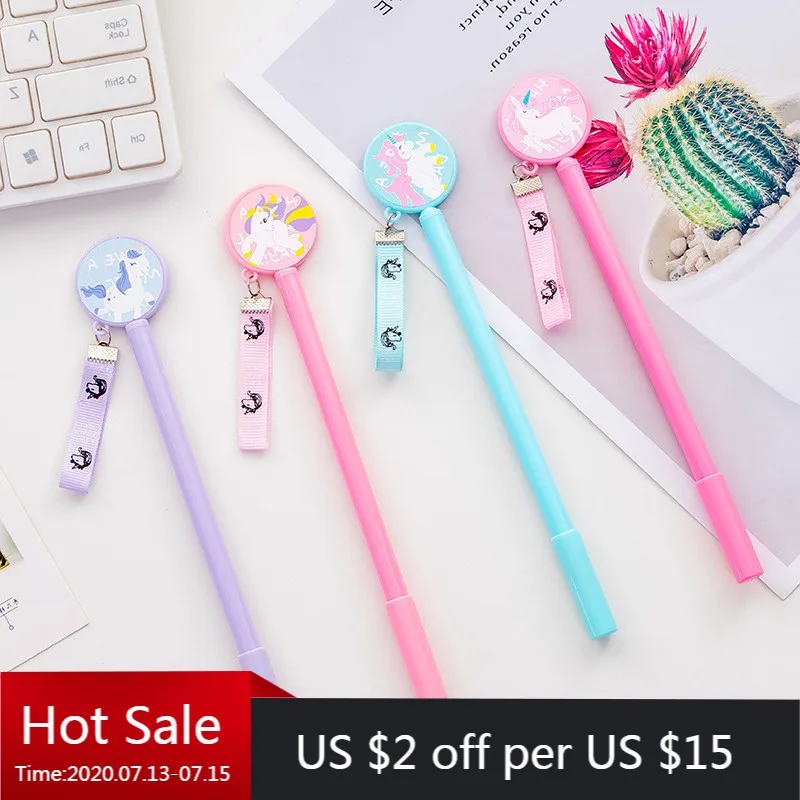 

40pcs creative hanging round Unicorn neutral pen black student neutral pen pens for school stationery kawaii school supplies