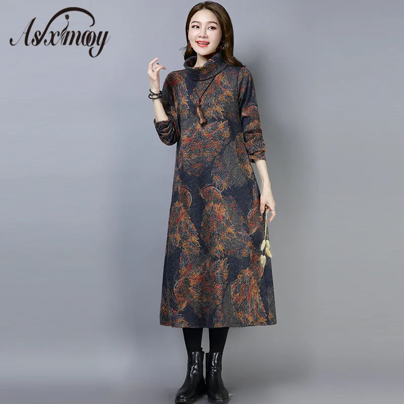 2019 женское платье больших размеров винтажное длинное макси с принтом для женщин
