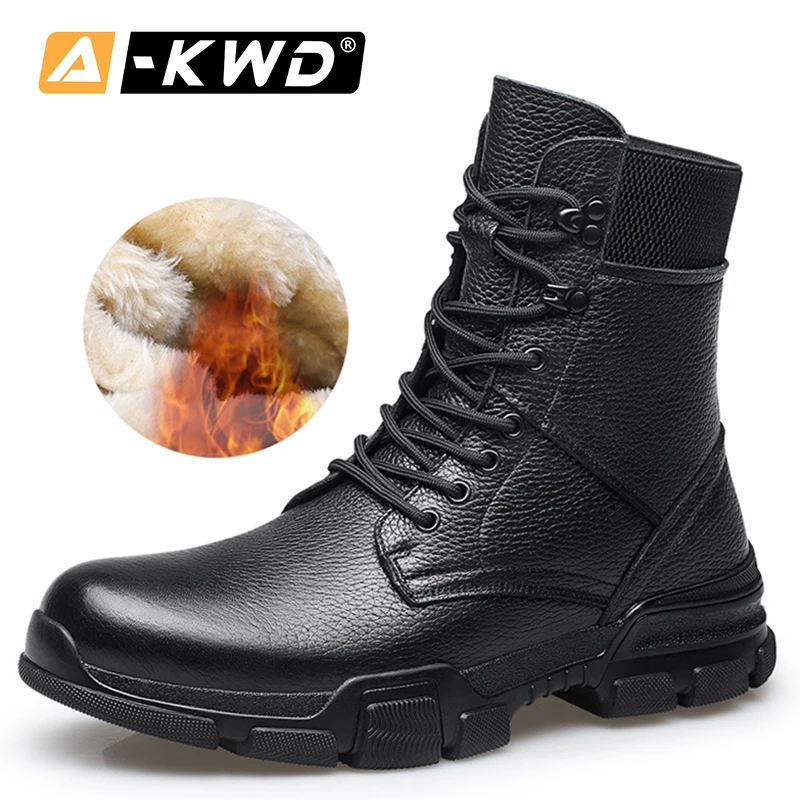 

2020 Winter Mens Shoes Fashion High Top Men Plush Snow Boots Genuine Leather Rubber Motorcycle Men Ankle Boots Waterproof Shoes