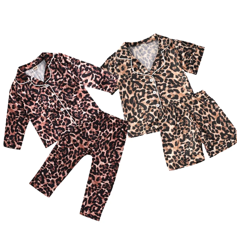 

Pajamas Set For Baby Girls Boys Summer/Fall Fashion Casual Loose Single Breasted Leopard Sleepwear Two Pieces Set Nightdress